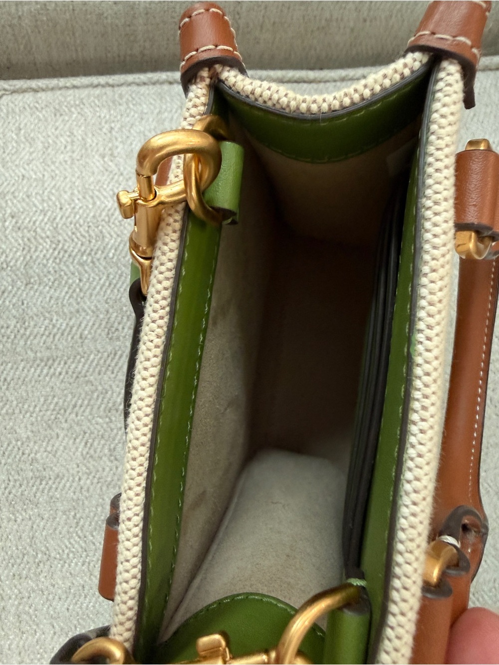 Tory Burch Green, Brown & Cream Canvas Blake Mini Crossbody - Picture 7 of 11